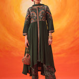 Vaara Nazma Emerald Green Embroidered Georgette Anarkali Suit Set with Dupatta