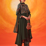 Vaara Nazma Emerald Green Embroidered Georgette Anarkali Suit Set with Dupatta