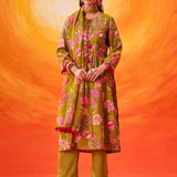 Eshani Green Floral Printed Chanderi Suit Set with Dupatta