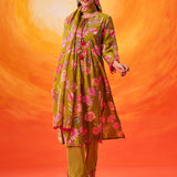 Eshani Green Floral Printed Chanderi Suit Set with Dupatta