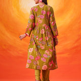 Eshani Green Floral Printed Chanderi Suit Set with Dupatta