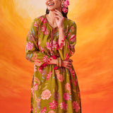 Eshani Green Floral Printed Chanderi Suit Set with Dupatta