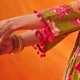 Eshani Green Floral Printed Chanderi Suit Set with Dupatta