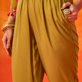 Eshani Green Floral Printed Chanderi Suit Set with Dupatta