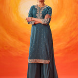 Hrida Teal Embroidered Georgette Suit Set with Dupatta