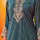 Hrida Teal Embroidered Georgette Suit Set with Dupatta