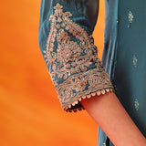 Hrida Teal Embroidered Georgette Suit Set with Dupatta
