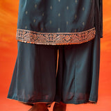 Hrida Teal Embroidered Georgette Suit Set with Dupatta