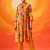 Eshani Mustard Floral Printed Chanderi Suit Set with Dupatta
