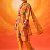 Eshani Mustard Floral Printed Chanderi Suit Set with Dupatta