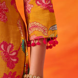 Eshani Mustard Floral Printed Chanderi Suit Set with Dupatta