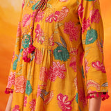 Eshani Mustard Floral Printed Chanderi Suit Set with Dupatta