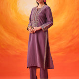 Eshira Lavender Zari Embroidered Suit Set with Dupatta