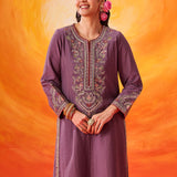 Eshira Lavender Zari Embroidered Suit Set with Dupatta