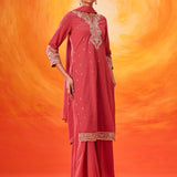 Hrida Pink Embroidered Georgette Suit Set with Dupatta