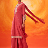 Hrida Pink Embroidered Georgette Suit Set with Dupatta