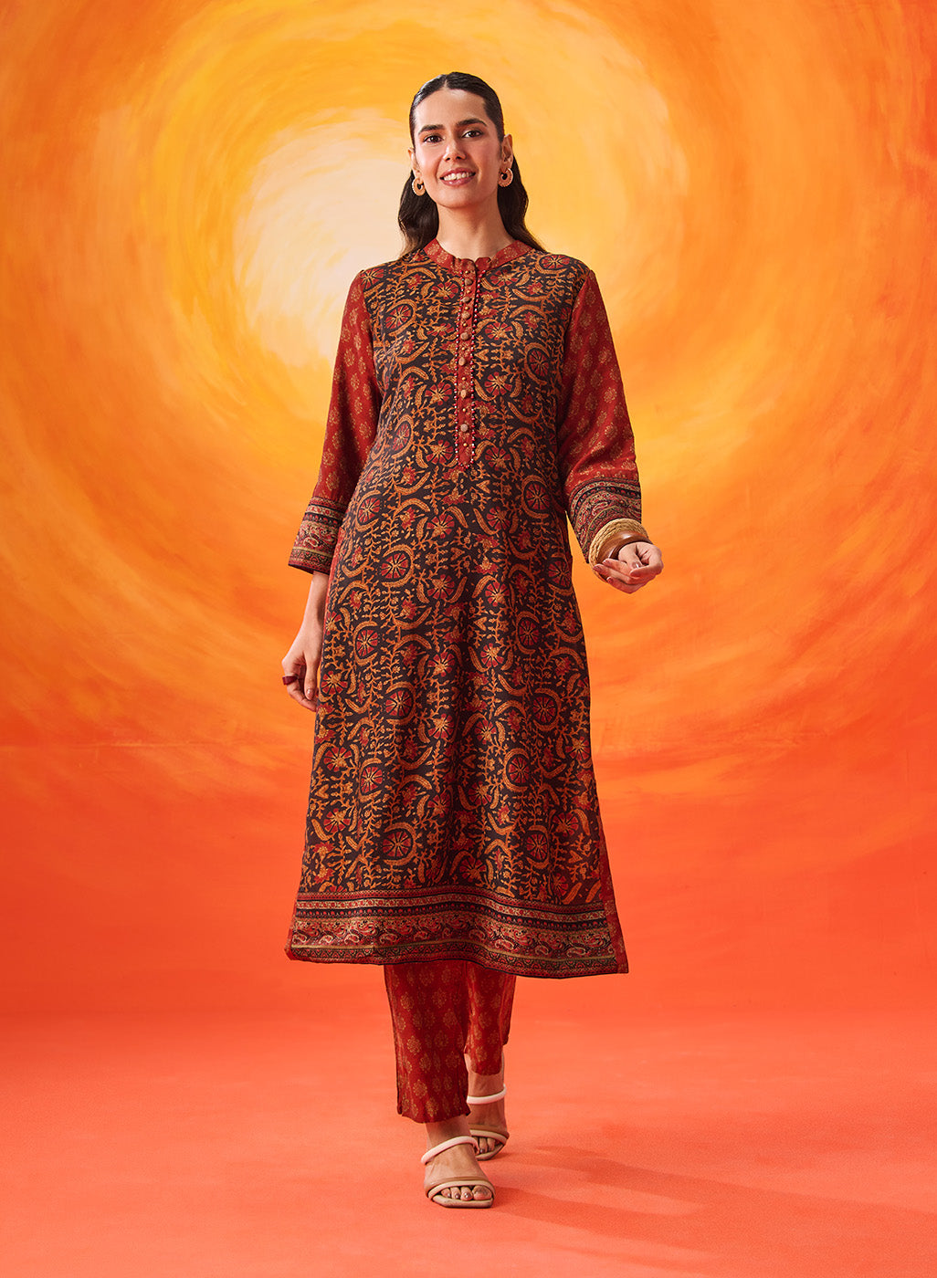 Gul Rukh Gulrukh Black Traditional Printed Long Kurta Set – Lakshita