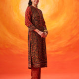 Gulrukh Green Traditional Printed Long Kurta Set