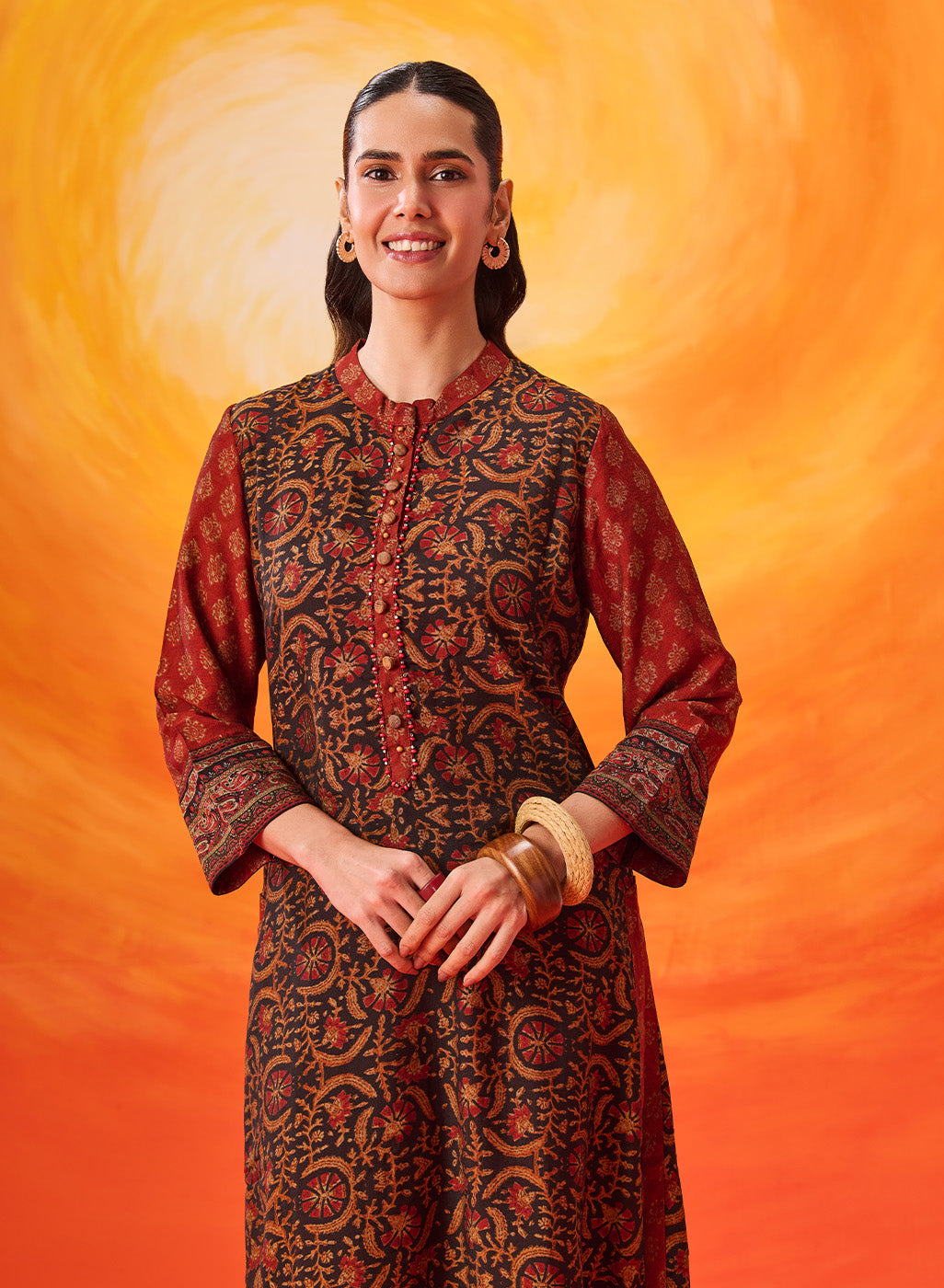 Gul Rukh Api Gulrukh Black Traditional Printed Long Kurta Set – Lakshita