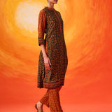 Gulrukh Green Traditional Printed Long Kurta Set