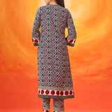 Veya Navy Geometric Printed Kurta Set