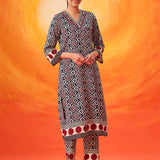 Veya Navy Geometric Printed Kurta Set