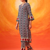 Veya Navy Geometric Printed Kurta Set