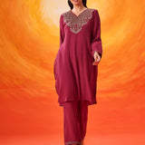 Charita Fuchsia Zari-Embroidered Kurta Set
