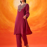 Charita Fuchsia Zari-Embroidered Kurta Set