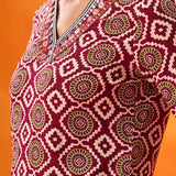 Veya Wine Geometric Printed Kurta Set