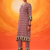 Veya Wine Geometric Printed Kurta Set