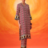 Veya Wine Geometric Printed Kurta Set