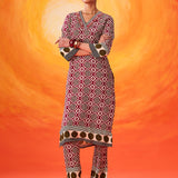 Veya Wine Geometric Printed Kurta Set