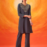 Charita Teal Zari-Embroidered Kurta Set