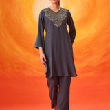 Charita Teal Zari-Embroidered Kurta Set