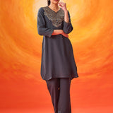 Charita Teal Zari-Embroidered Kurta Set