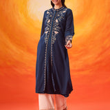 Rekha Navy Georgette Embroidered Long Kurta