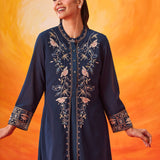 Rekha Navy Georgette Embroidered Long Kurta