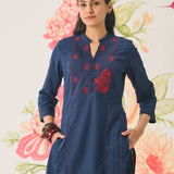 Firdous Navy Embroidered Kurta Set