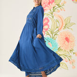 Poppy Blue Self-Embroidered Flared Dress