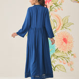 Poppy Blue Self-Embroidered Flared Dress