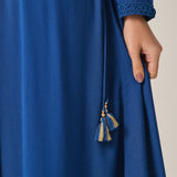 Poppy Blue Self-Embroidered Flared Dress