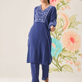 Uma Blue Embroidered Kurta Set