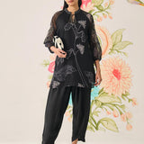 Citra Black Organza Floral Printed Top