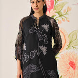 Citra Black Organza Floral Printed Top