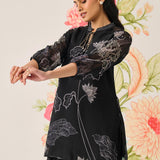 Citra Black Organza Floral Printed Top