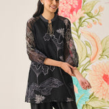Citra Black Organza Floral Printed Top