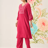 Uma Fuchsia Embroidered Kurta Set