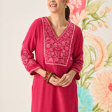 Uma Fuchsia Embroidered Kurta Set