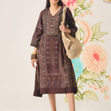 Vani Maroon Ajrakh Printed Long Dress